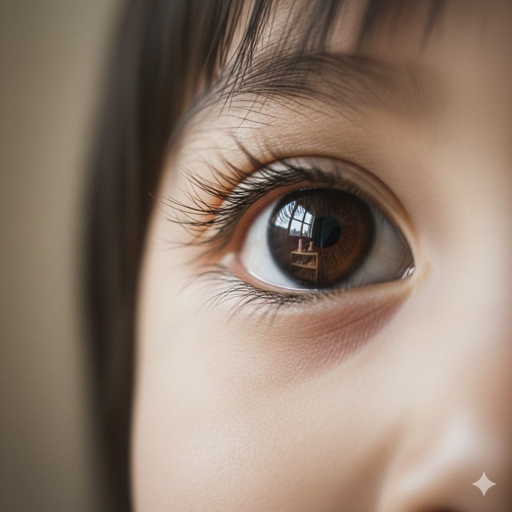 モンテッソーリ教育の環境で、深い集中を見せる子どもの澄んだ瞳